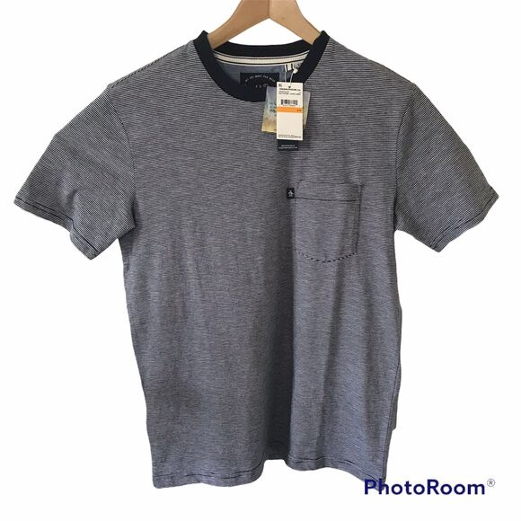 Original Penguin Mens Slub Navy Striped Pocket T-Shirt Sz Small 100% Cotton $49 - Picture 1 of 5